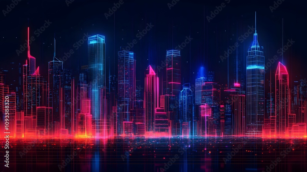 neon lights in shape of technology city neon lights in shape of technology city