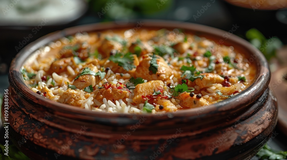 Delicious shrimp biryani served hot in a rustic clay pot with vibrant spices and fresh herbs. Generative AI Delicious shrimp biryani served hot in a rustic clay pot with vibrant spices and fresh herbs. Generative AI