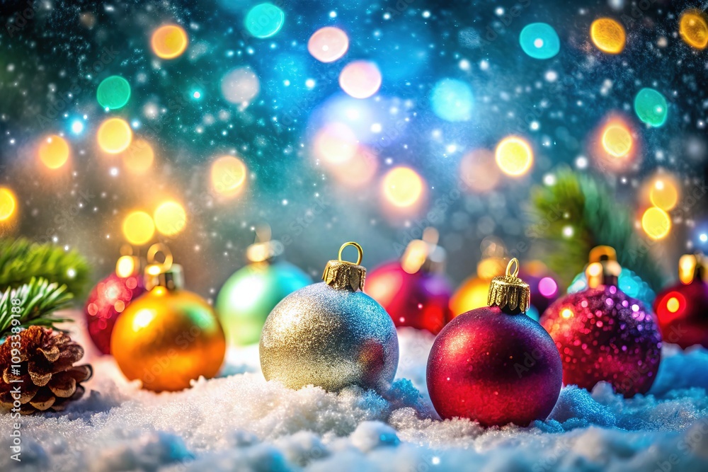 Sparkling baubles and delicate snowflakes create a miniature Christmas landscape. Sparkling baubles and delicate snowflakes create a miniature Christmas landscape.