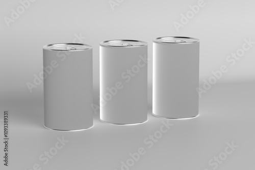 3d render silver  tall metal tin can isolated on white background mockup for design