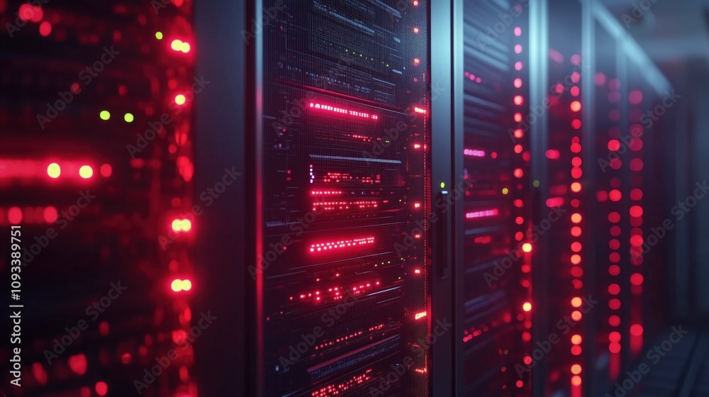 Data Center with Red Lights Data Center with Red Lights