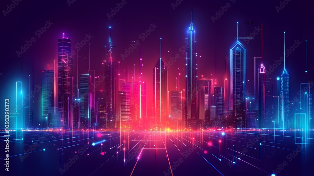 neon lights in shape of technology city
