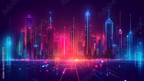 neon lights in shape of technology city