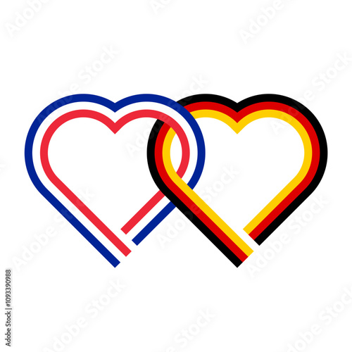heart shaped ribbon of france and germany flags intertwined. vector illustration isolated on white background