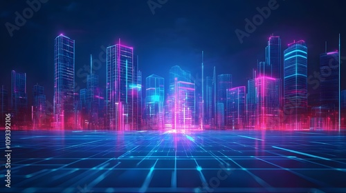 neon lights in shape of technology city