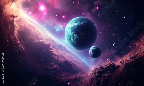 Abstract planets and space background, Generative AI