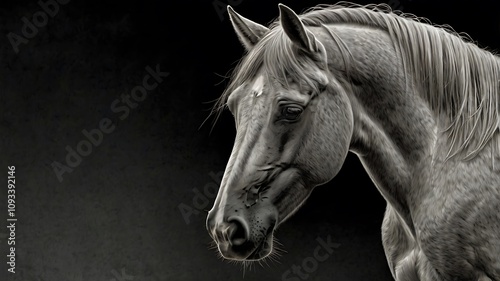 Majestic grey horse portrait against dark background. photo