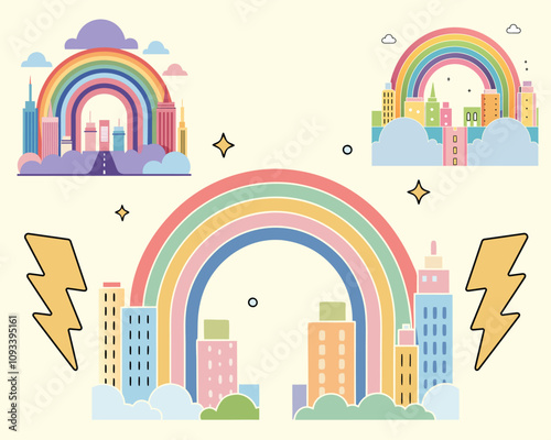 Rainbows modern Pastel color vector icon set
