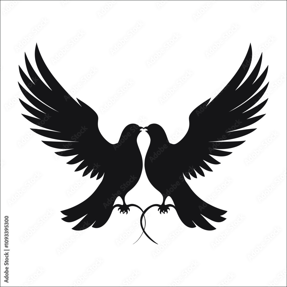 Fototapeta premium Pigeon Silhouette Bundle Set, Double Pigeon Silhouette