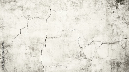 Textured cracked white wall showcasing rough surfaces and an aged appearance.