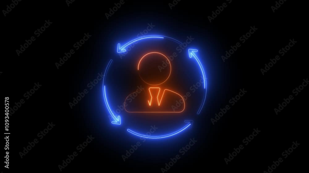 Abstract neon glowing new user icon,contract icon animation on background. Abstract neon glowing new user icon,contract icon animation on background.