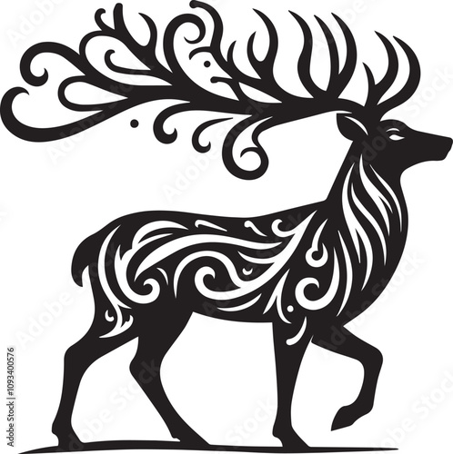 Reindeer vector black silhouette isolated on white background