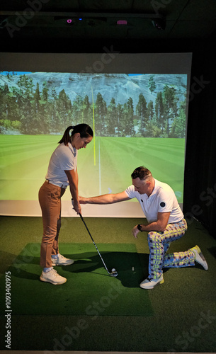 A golf instructor provides personalized guidance to a student concept