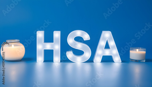 Health saving account, hsa concept on blue background isolated with white highlights, png photo