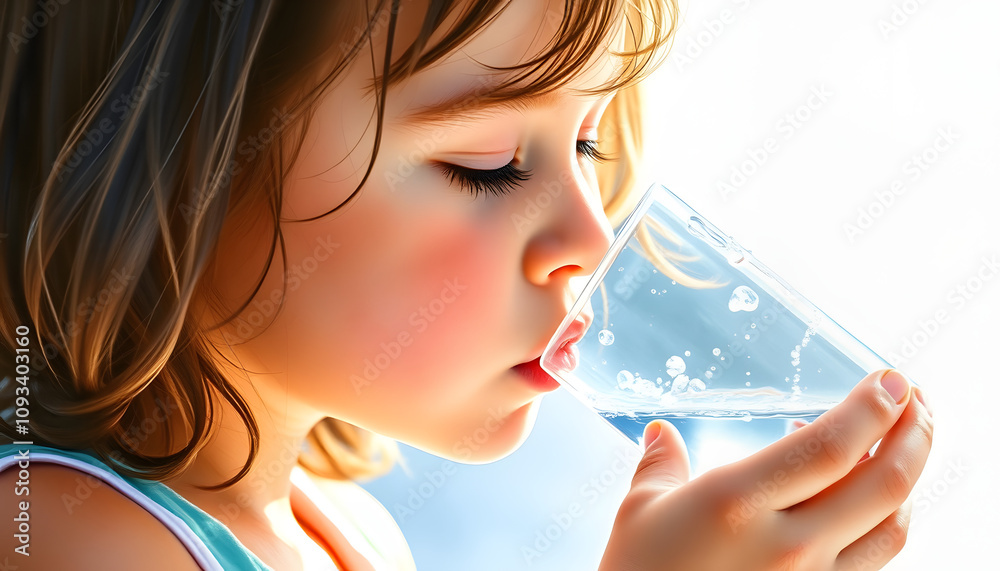 Girl drinking water isolated with white highlights, png Girl drinking water isolated with white highlights, png