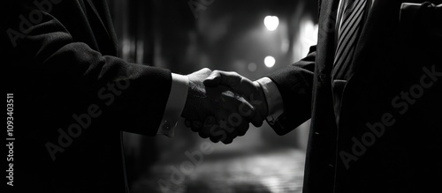 Secretive Handshake: A Noir-Style Business Deal in the City
