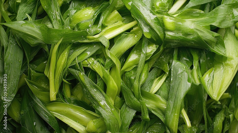 Closeup of lush cornsalad leaves adorned with droplets of water showcasing their vibrant green color for a healthy and fresh food aesthetic Closeup of lush cornsalad leaves adorned with droplets of water showcasing their vibrant green color for a healthy and fresh food aesthetic