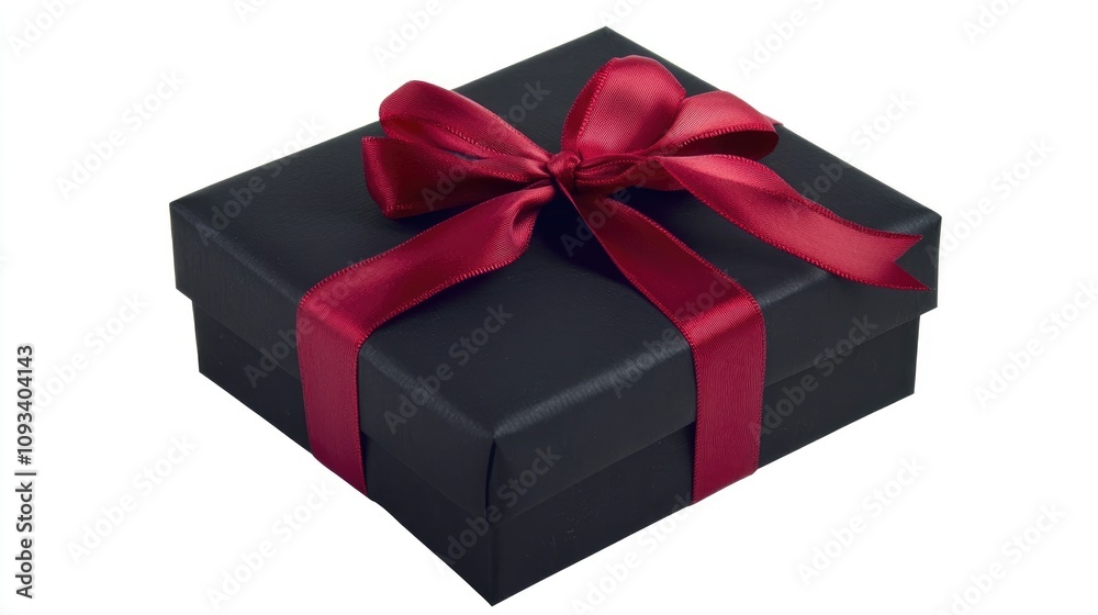 Elegant black gift box adorned with a luxurious red ribbon, perfect for Black Friday, Christmas, New Year, or birthdays. Ideal for festive occasions. Elegant black gift box adorned with a luxurious red ribbon, perfect for Black Friday, Christmas, New Year, or birthdays. Ideal for festive occasions.