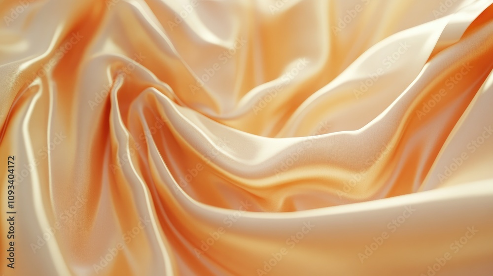 Fototapeta premium Elegant peach satin fabric displaying flowing textures and soft folds, exuding a luxurious and rich appearance.