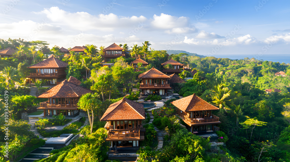 A Breathtaking Aerial View of Aman Style Resort Villas Nestled Amongst Lush Gardens and Scenic Landscapes A Breathtaking Aerial View of Aman Style Resort Villas Nestled Amongst Lush Gardens and Scenic Landscapes