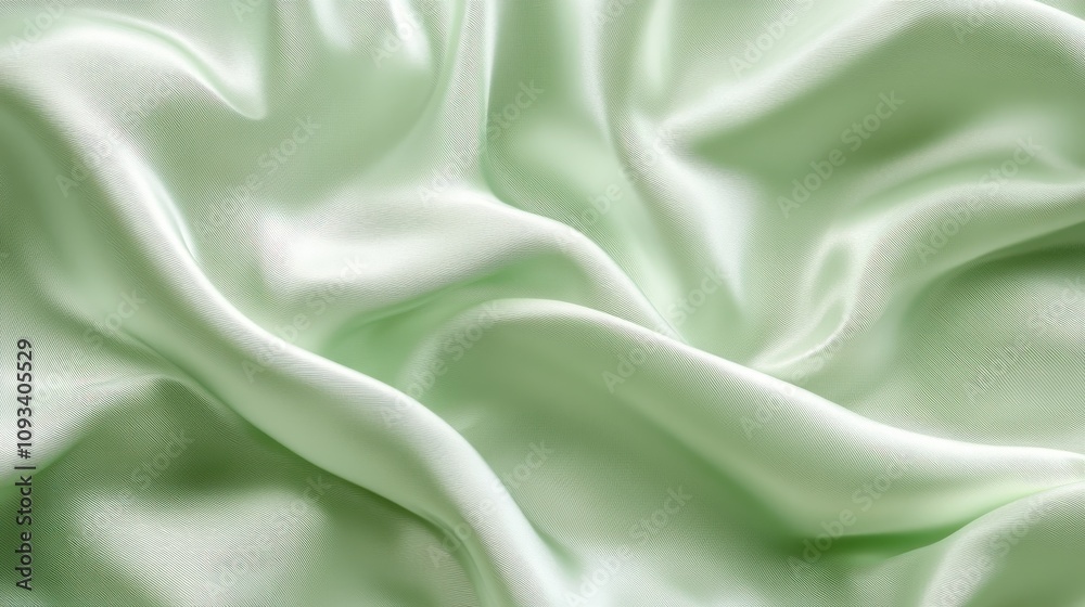 Obraz premium Soft green satin fabric with gentle folds, creating a luxurious and elegant texture.
