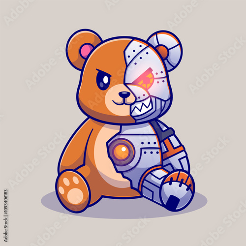Cute Bear Robot Cyborg Cartoon Vector Icon Illustration. 
Animal Technology Icon Concept Isolated Premium Vector. 
Flat Cartoon Style 