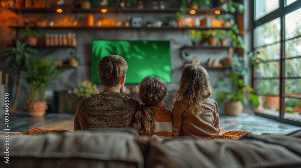 Cozy afternoon spent by siblings in a vibrant living room while watching an engaging show on TV. Generative AI Cozy afternoon spent by siblings in a vibrant living room while watching an engaging show on TV. Generative AI