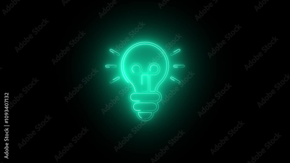 Glowing light bulb symbol animation.Electric neon bulb icon and black background Glowing light bulb symbol animation.Electric neon bulb icon and black background