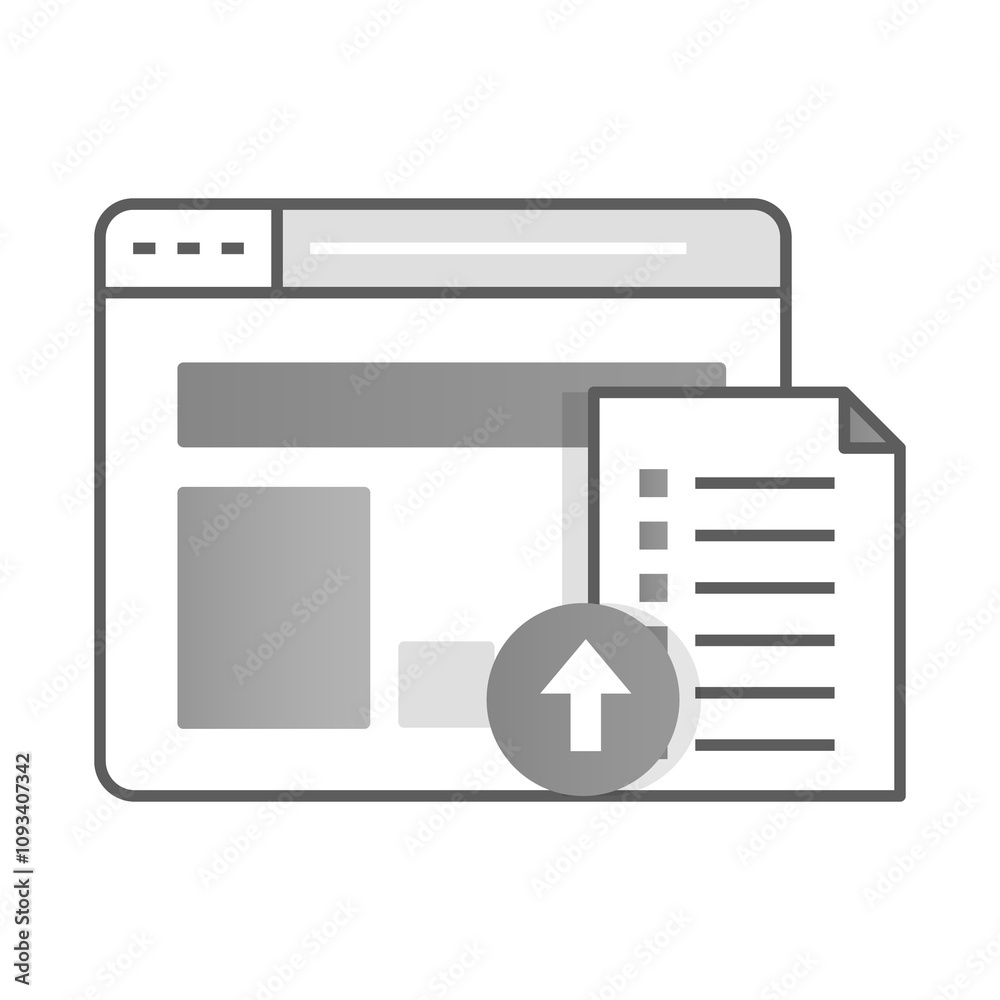 Listing Submitted Icon – Web Page with Upload Symbol, Representing Successful Submission of Listings