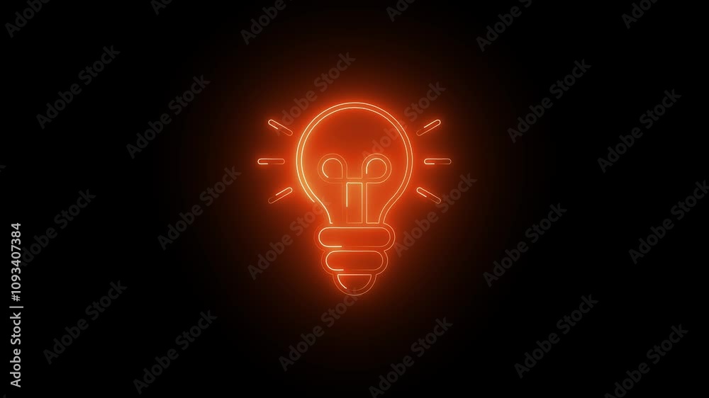 Glowing light bulb symbol animation.Electric neon bulb icon and black background