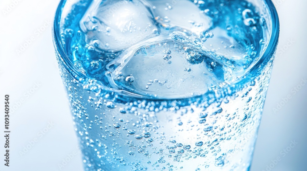 A glass of mineral water with visible condensation, placed on a clean white surface. A glass of mineral water with visible condensation, placed on a clean white surface.
