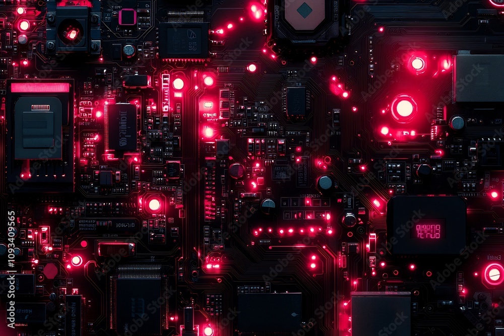 Glowing Electronics Circuit Board in Dark Gradient Background with Modern and Futuristic Tones Glowing Electronics Circuit Board in Dark Gradient Background with Modern and Futuristic Tones