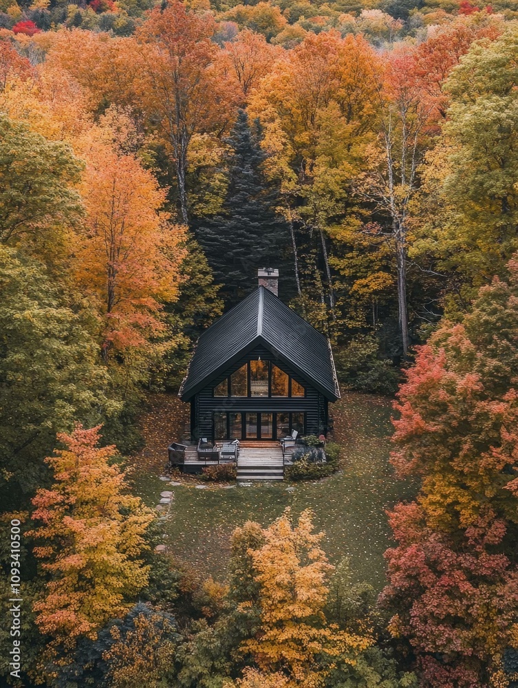 Autumn Cabin Retreat in the Woods - Secluded cabin nestled amongst vibrant autumn foliage. Peace, nature, escape, cozy, and tranquility. Autumn Cabin Retreat in the Woods - Secluded cabin nestled amongst vibrant autumn foliage. Peace, nature, escape, cozy, and tranquility.