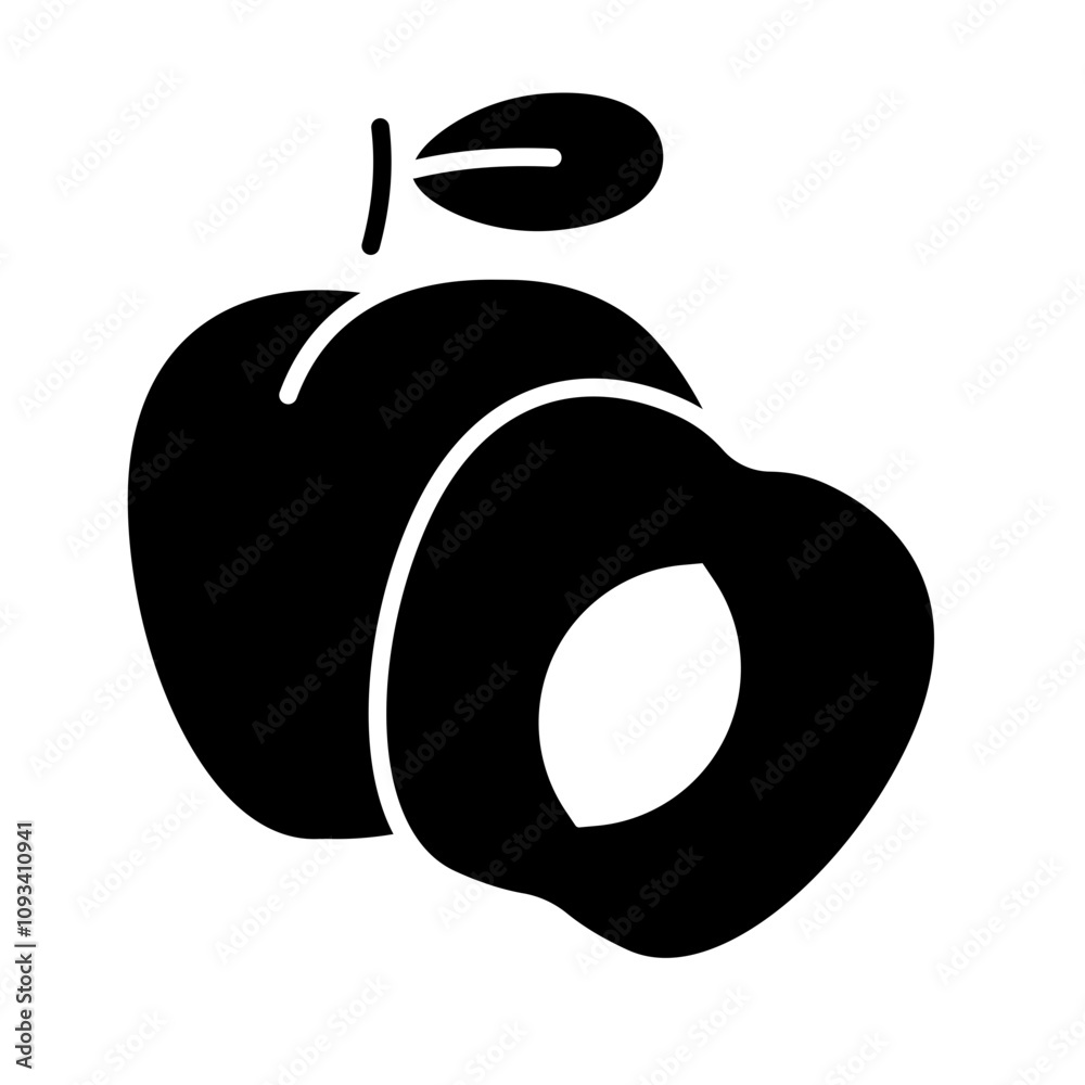Plum Fruit solid icon isolate transparent Plum Fruit solid icon isolate transparent