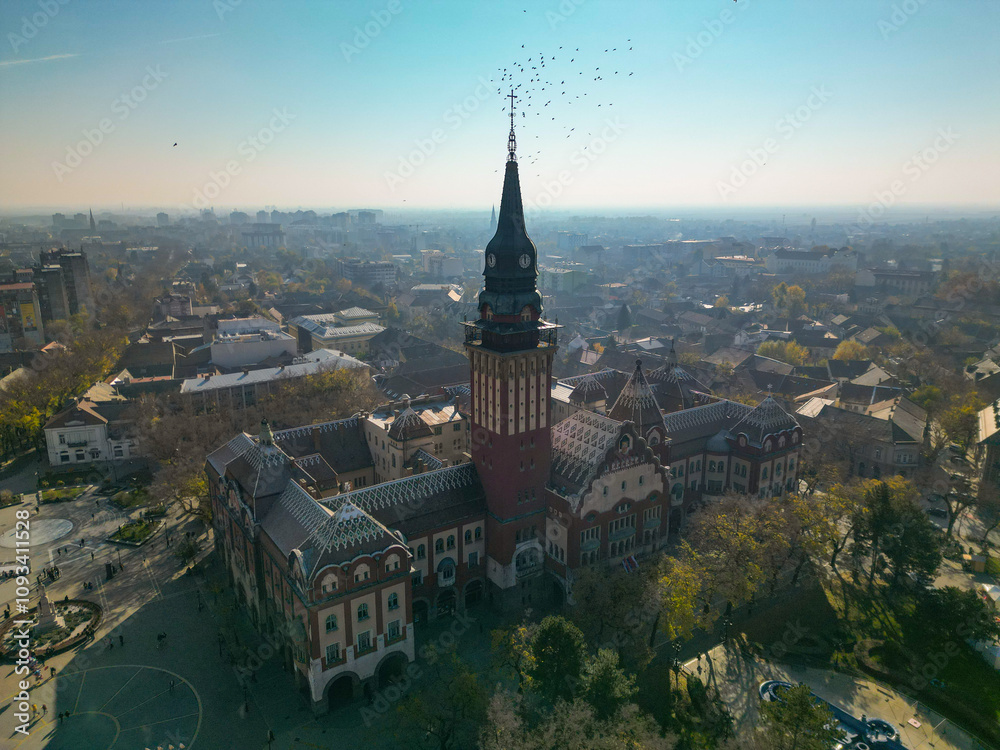 Obraz premium Subotica Clock Tower Serbia - Aerial Drone View