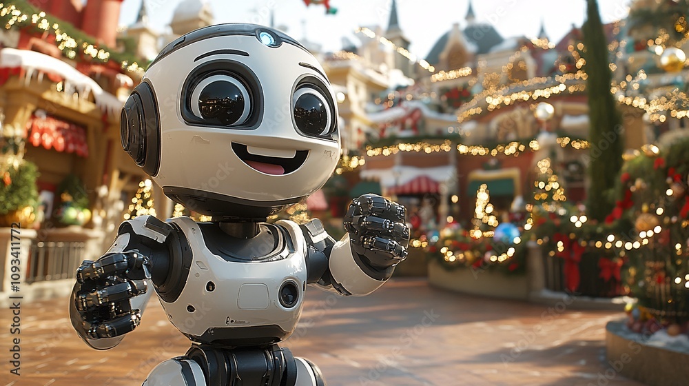 Fototapeta premium Happy robot on Christmas background