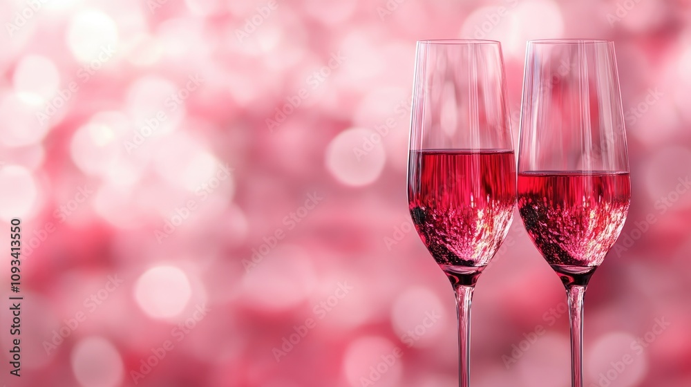 Elegant champagne flutes filled with sparkling pink liquid set against a dreamy pink bokeh backdrop, symbolizing celebration and romance. Elegant champagne flutes filled with sparkling pink liquid set against a dreamy pink bokeh backdrop, symbolizing celebration and romance.