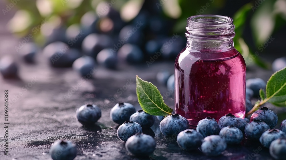 Blueberry Extract in Small Bottle with Fresh Berries - Pure blueberry extract, natural, healthy, delicious, vibrant. Perfect for health and wellness. Blueberry Extract in Small Bottle with Fresh Berries - Pure blueberry extract, natural, healthy, delicious, vibrant. Perfect for health and wellness.