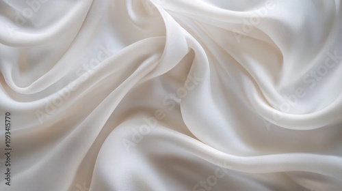 Close-up of luxurious white silk fabric with soft folds and gentle curves, creating an elegant and serene aesthetic.