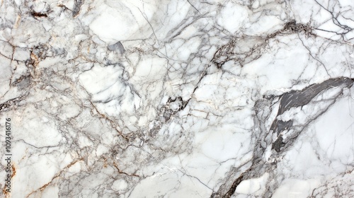 Glossy white marble texture featuring intricate gray and gold veining, creating a stunning natural stone background ideal for elegant designs.