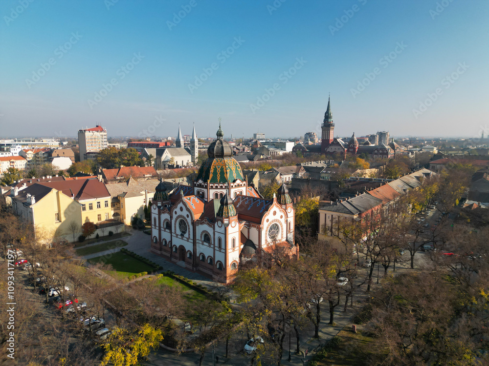 Naklejka premium Clock Tower Sahat Kula in Belgrade - aerial view from drone, Serbia