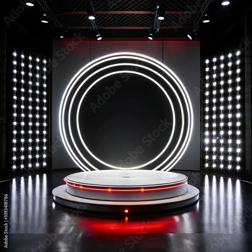 a sleek modern podium with light circle for products design or mockup
