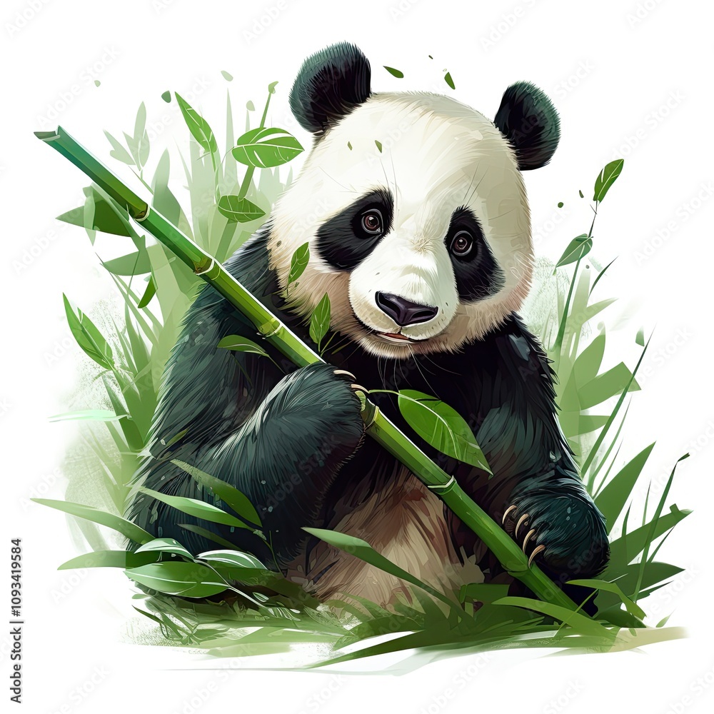 Adorable Panda Bear Enjoying Fresh Bamboo Surrounded by Lush Greenery in a Vivid and Captivating Nature Scene Ideal for Wildlife Conservation Themes Adorable Panda Bear Enjoying Fresh Bamboo Surrounded by Lush Greenery in a Vivid and Captivating Nature Scene Ideal for Wildlife Conservation Themes