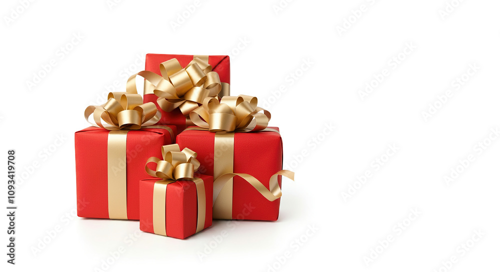 Obraz premium Insulated red gift boxes on a white background.