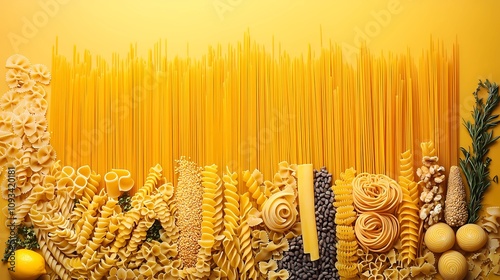 Neutral-toned pasta background featuring classic pasta varieties, ideal for minimalist food branding and graphic design needs photo