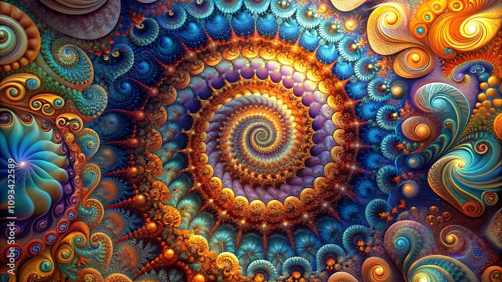 Intricate spiral fractal design with vibrant multicolor patterns Intricate spiral fractal design with vibrant multicolor patterns