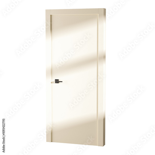 A white door with a silver handle and a black lock