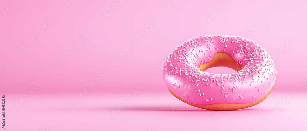 A delicious pink donut with sprinkles on a pastel pink background. A delicious pink donut with sprinkles on a pastel pink background.