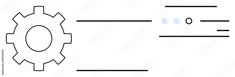Obraz premium Gear icon with parallel horizontal lines and dots symbolizing technology and communication processes. Ideal for technology, engineering, software development, communication, automation, networking