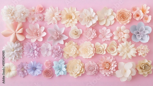 Wallpaper Mural Assorted Pastel Paper Flowers in Various Shapes on Soft Pink Background Ideal for Craft Projects and Spring Decorations Torontodigital.ca